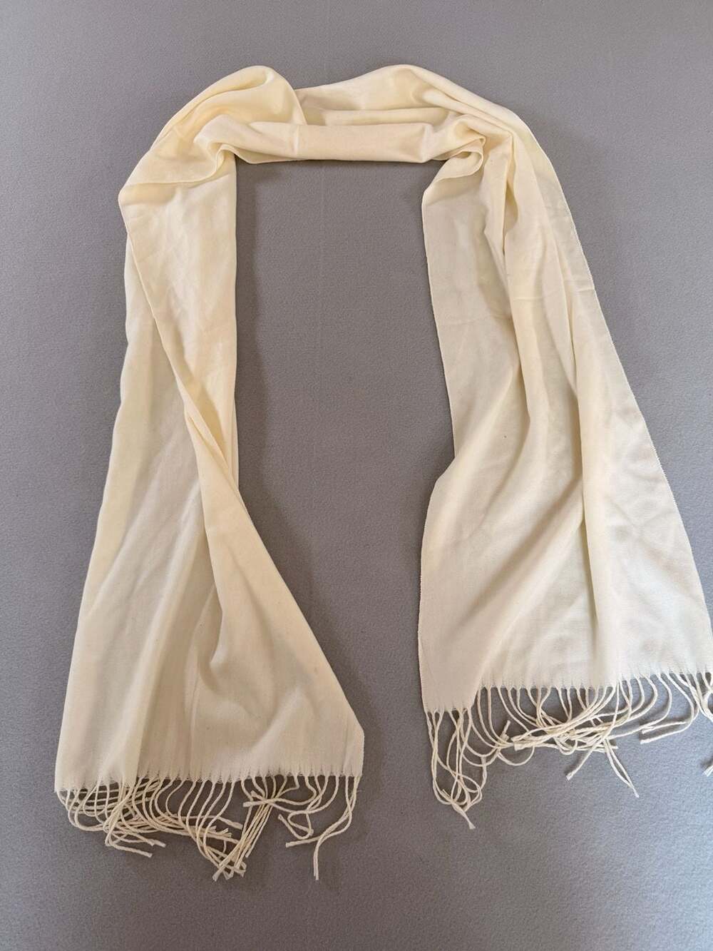 100% Cashmere Cream Tasseled Pashmina Shawl Wrap
